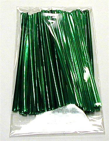 GREEN METALLIC 4 Inch Twistie Bag Ties (Qty 100)